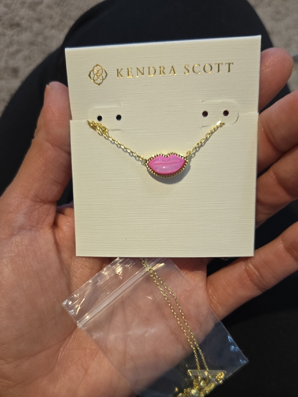 Kendra Scott Gold Necklace with Pink Lip Charm